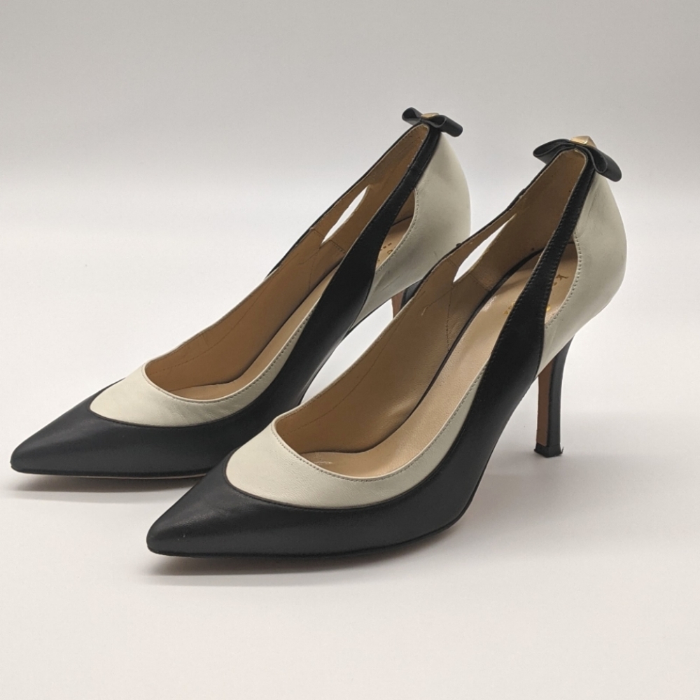 Kate Spade Black White Leather Bow Pumps Sz 7